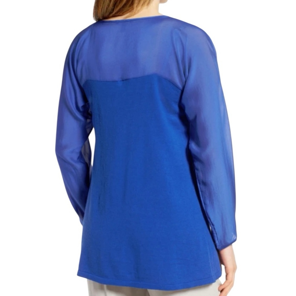 Eileen Fisher Silk Blend Scoop Neck Woven Contrast Tunic size XL - Picture 3 of 11